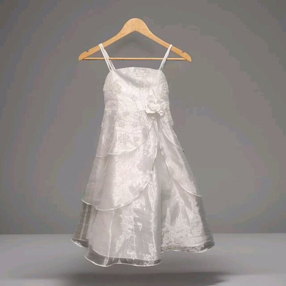 Muneca Size 7 White Party Dress Flower Girl Communion - Picture 1 of 8